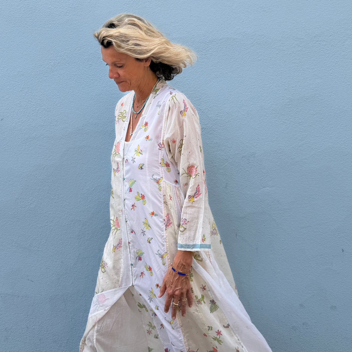 injiri silk dress Injiri Embroidered Silk Bib Dress in Indigo Blue