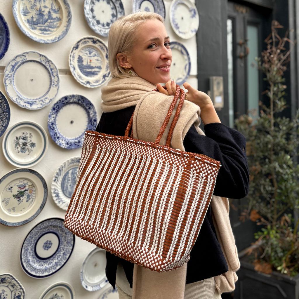 Dragon Diffusion Bali White & Tan Basket Bag — The Cross