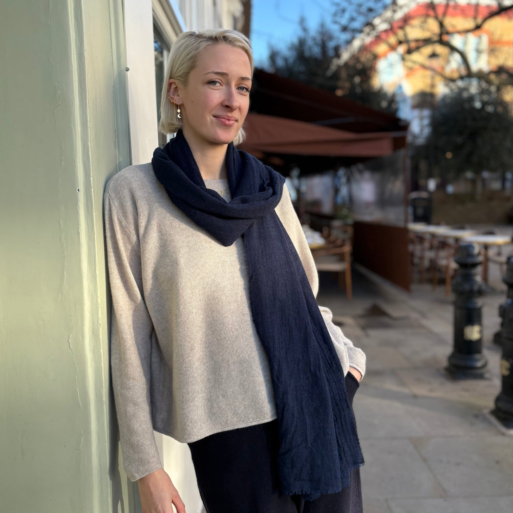 Oyuna Rudakov Oyuna Sera Indigo Fine Cashmere Shawl — The Cross